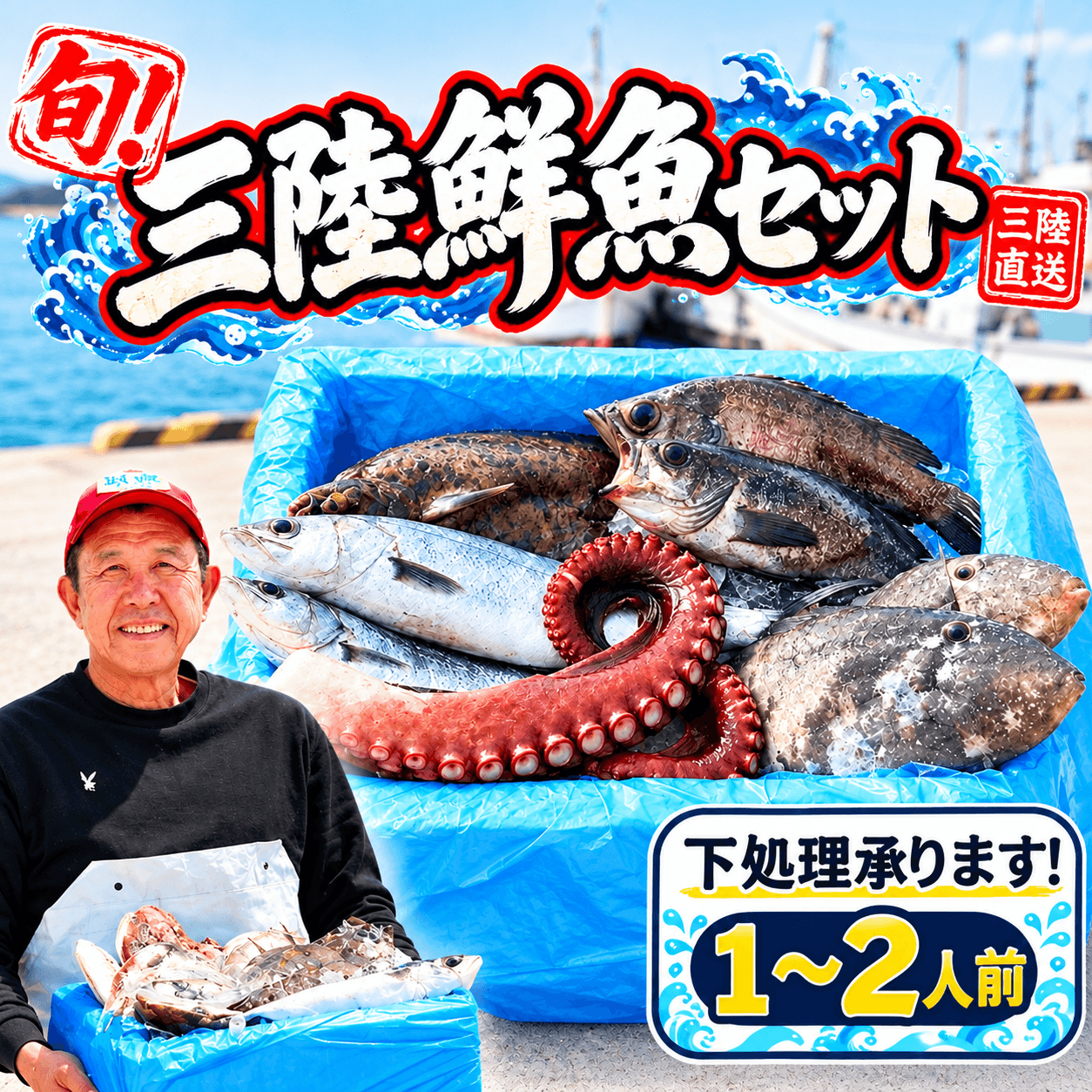 三陸の鮮魚セット 1人~2人用 冷蔵 魚種お任せ 水揚げ 海鮮 魚介 産地直送 新鮮 天然 魚 詰め合わせ 下処理 鮮魚便 鮮魚セット 鮮魚ボックス 三陸産 国産 海鮮 旬 岩手県 大船渡市