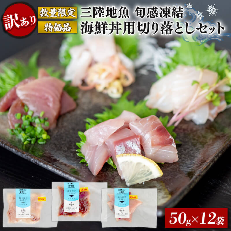 訳あり 刺身 切り落とし 50g×12袋 小分け 冷凍 三陸地魚 刺身 CAS冷凍 海鮮丼用切り落としセット 刺身 お楽しみ おまかせ お刺し身 刺し身 新鮮 旬 魚介類 魚貝類 加工食品 産地直送 お刺身 刺身 [数量限定] 10000円 1万円