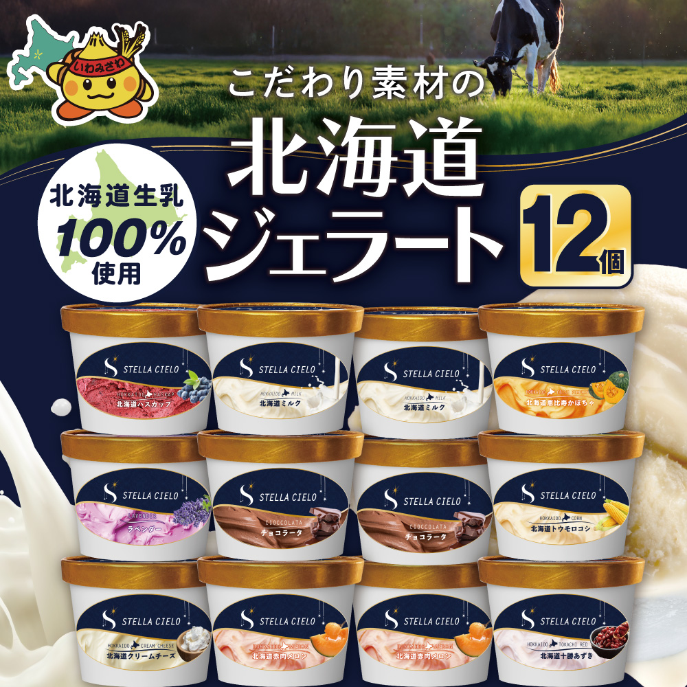 STELLA CIELO 北海道ジェラート12個 | 北海道ミルク チョコラータ 北海道クリームチーズ 北海道十勝あずき 北海道恵比寿かぼちゃ 北海道赤肉メロン 北海道ハスカップ ラベンダー 北海道トウモロコシ