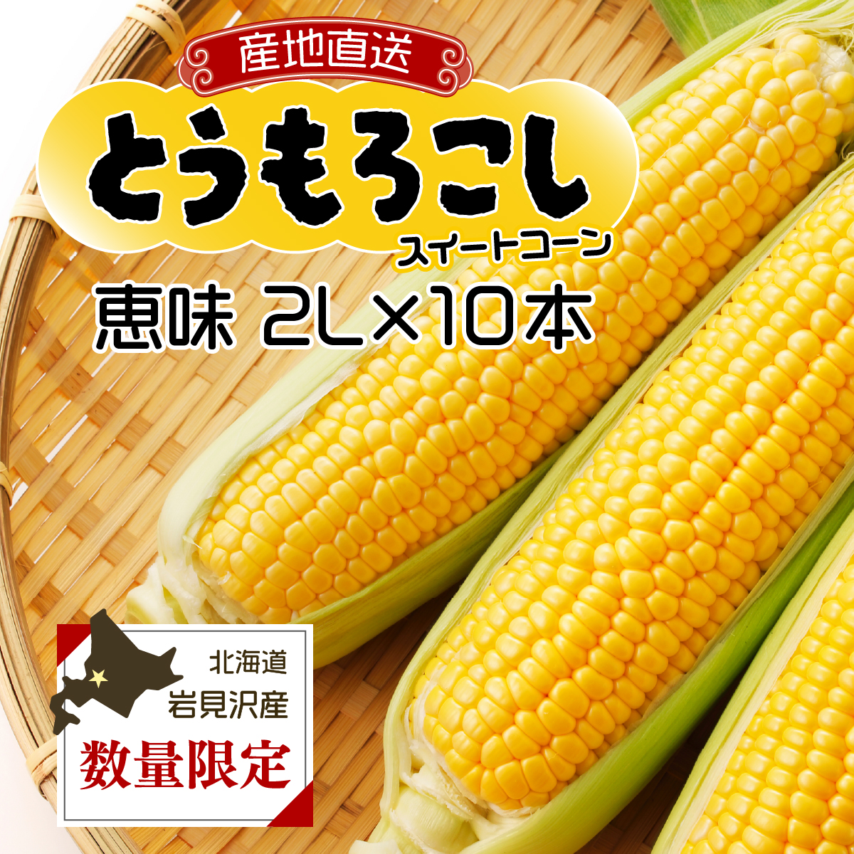 市場の目利き 北海道岩見沢産とうもろこし「恵味 2L 10本」[a142-003]
