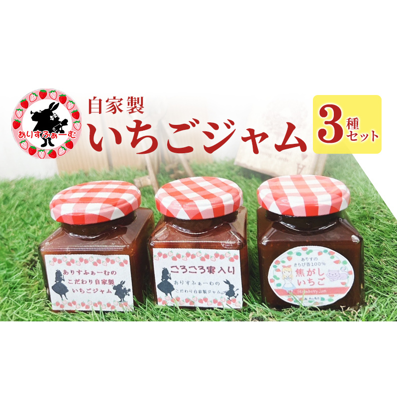 苺ジャム 静岡 ありすふぁーむ 自家製いちごジャム 3種セット （こだわり自家製いちごジャム、ごろごろ実入り、焦がしいちご）苺 イチゴ 【島田市】