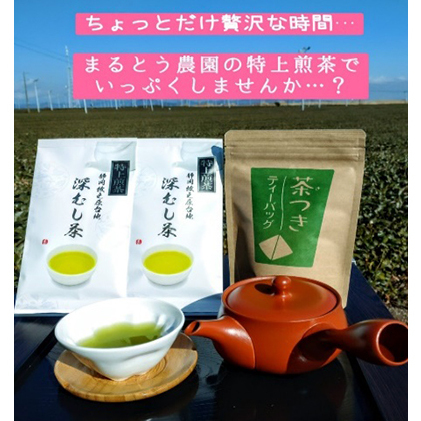 ちょっと贅沢♪ 特上深蒸し煎茶リーフと上煎茶ティーバッグ お茶 飲み比べ セット 地産100％ 一番茶 カテキン 血圧 血糖値 コレステロール値 がん予防 