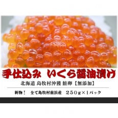 『手仕込』 いくら醤油漬け 沖獲れ鮭卵 250g×1パック【北海道 島牧村産】【配送不可地域:離島】【1451281】