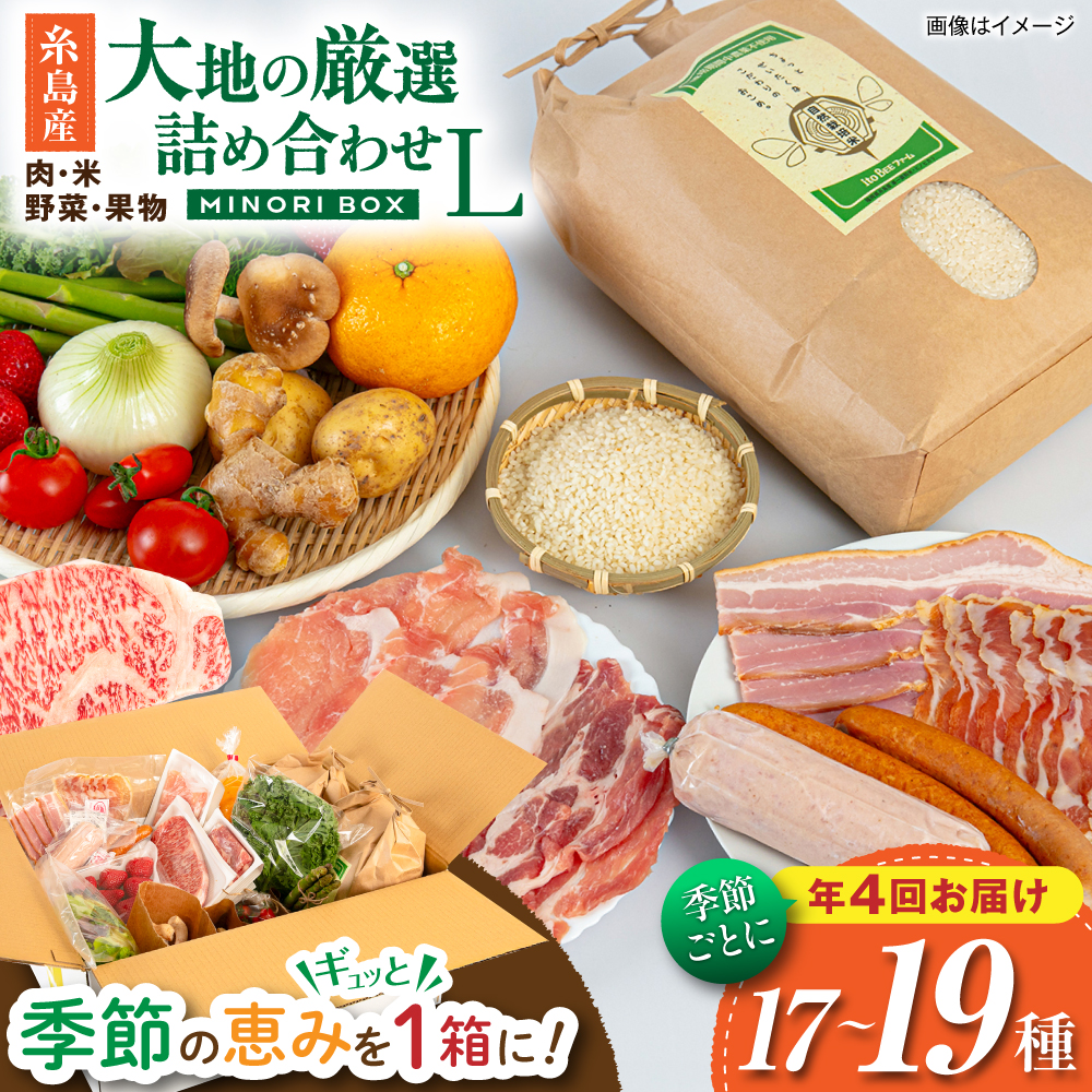 【全4回定期便 令和7年産新米】糸島産 肉 米 野菜 果物 厳選詰め合わせ MINORI BOX Lサイズ【季節ごとに年4回お届け】 糸島市 / emma.Inc / 米 肉 野菜 果物 詰め合わせ [AOP003] 米 こめ 肉 にく 野菜 やさい 果物 くだもの 糸島 詰め合わせ MINORI