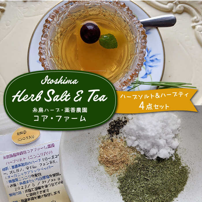 糸島で育てたオリジナルハーブソルト＆ハーブティー 4点セット 糸島市 / 糸島ハーブ・薬香農園 コア・ファーム しお ハーブ 調味料 お茶 [AJC005] 国産 塩 ハーブ 調味料 お茶 ソルト ハーブティー ハーブソルト