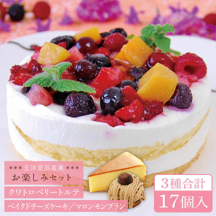 ベイクドチーズ / マロンモンブラン / クワトロベリートルテ ケーキ 3種17個 冷凍 糸島市 / 五洋食品産業 [AQD024] お祝い バースデー クリスマス 誕生日ケーキ 冷凍ケーキ 詰め合わせ