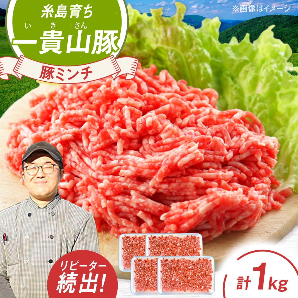 一貴山豚 ミンチ 計1kg(250g×4p) 糸島市 / いきさん牧場 豚肉 冷凍 [AGB053] 豚肉 豚 ブランド豚 一貴山豚 ポーク ミンチ ひき肉 挽き肉 肉 250g