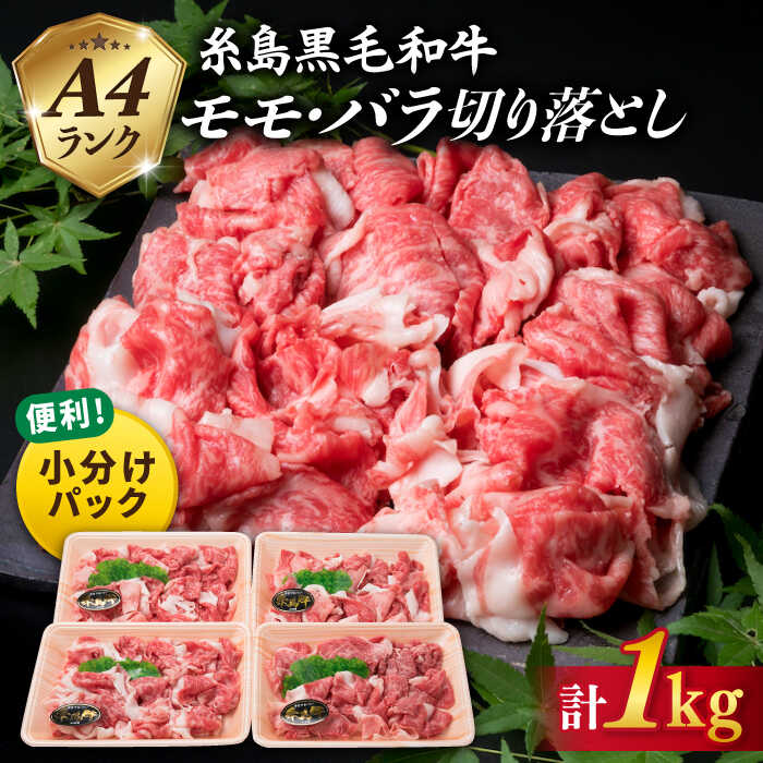 [250g 小分けパック]黒毛和牛 切り落とし 250g×4P 計1kg もも バラ ミックス A4ランク 糸島市 / 糸島ミートデリ工房 