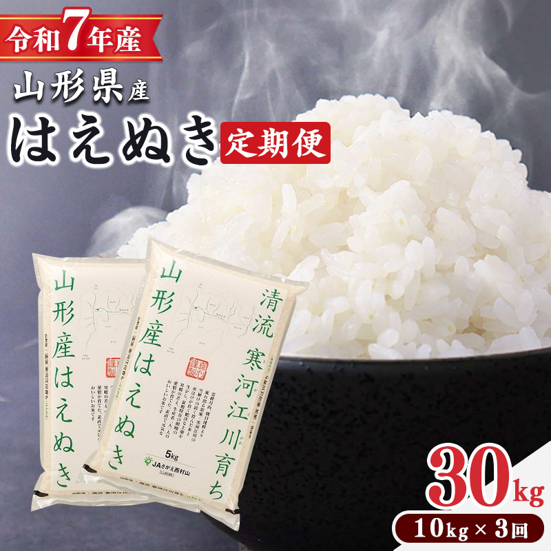 ＜ 2026年2月中旬より毎月3回 ＞【令和7年産 定期便】はえぬき計30kg！お米 定期便（10kg×3回）！清流寒河江川育ち 山形産はえぬき 2025年産　098-C-JA012-202602毎