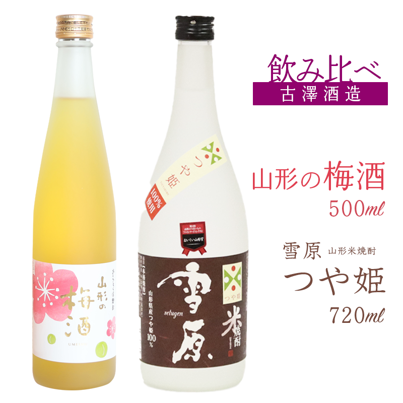 【焼酎・梅酒 飲み比べセット】山形の本格米焼酎(つや姫)720ml と 山形の梅酒 500ml 飲み比べセット 0130-E-FR040