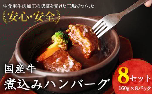 【45営業日以内配送】国産牛使用 煮込みハンバーグ（160g×8個）湯煎で温めるだけ 《こだわり製法のデミグラス》　014-D-YL009