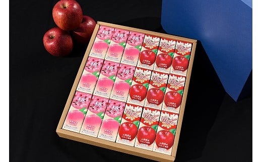 《ギフト対応可》 フルーツジュース 2種（りんご・桃） 200ml×各9本セット（合計18本） 果汁100％ 紙パック 濃縮還元 山形県産 ／ 贈答 お取り寄せ ご当地 果物 備蓄 常温 林檎 アップル apple ピーチ 詰め合わせ 熨斗 国産 国内製造 丸菱食品　012-G-MB006