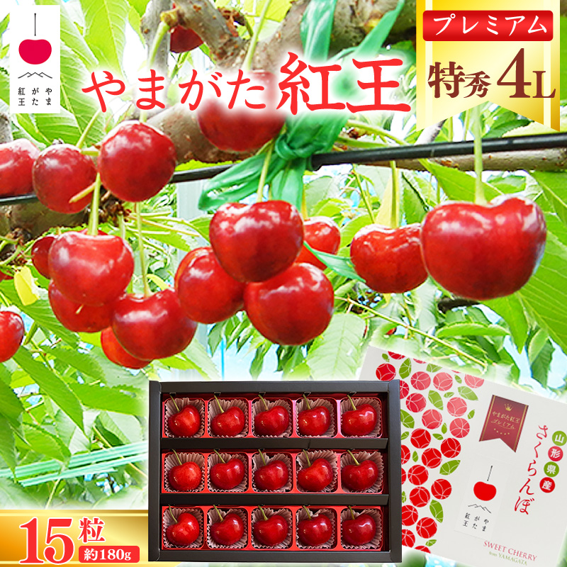 【先行予約】 さくらんぼ 「やまがた紅王 プレミアム」4L 特秀品 15粒(約180g)化粧箱 2026年産 令和8年産 山形県産 【2026年6月中旬頃~下旬頃発送予定】 ※配送不可 沖縄・離島 080-A-SW005