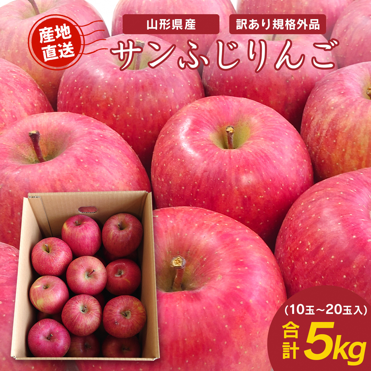 《 ご家庭用 》 サンふじ りんご 5kg 山形県産 (約10玉～20玉) 2025年産 令和7年産 【2025年11月下旬頃より順次発送予定】（フードロス対応・食品ロス・SDGs・生産者支援）　013-B-JF029