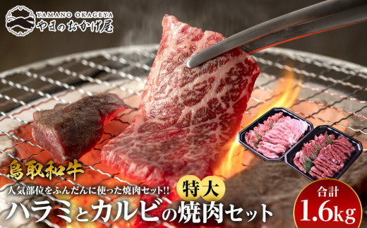 45.鳥取牛ハラミと鳥取和牛カルビの特大焼肉セット 合計1.6kg【国産 鳥取和牛 和牛 焼肉 肉 にく すき焼き モモ 鳥取県 北栄町 おすすめ 人気】
