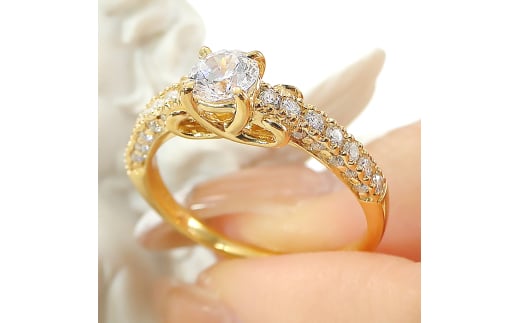 指輪 K8YG イエローゴールド ダイヤモンド 計0.63ct【中石 0.3ct