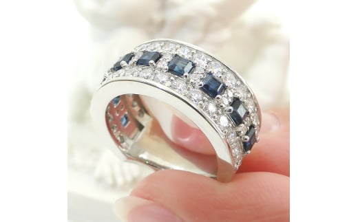 指輪 プラチナ PT900 ダイヤモンド 1.2ct 幅広 ブルーサファイア