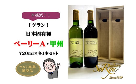 本格派[グラン]日本固有種 ベーリーA・甲州 各1本セット(MRN)B13-310 [ワイン 蒼龍葡萄酒 赤ワイン 白ワイン 甲州市 山梨県]