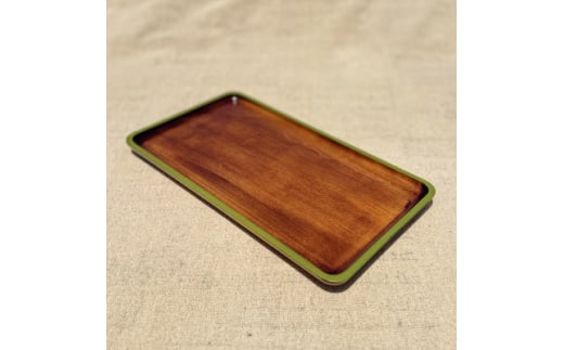 <香川漆器>35cm長角サービス盆 スリ漆 渕オリーブ【1620820】