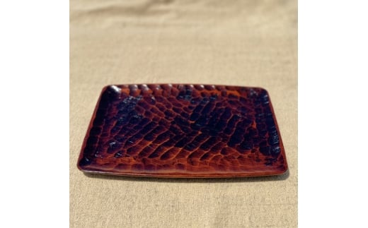 <香川漆器>30cm長角胴張盆 ノミ目スリ漆【1620843】