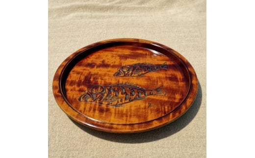 <香川漆器>33cm丸盆 スリ漆めばる彫【1620849】