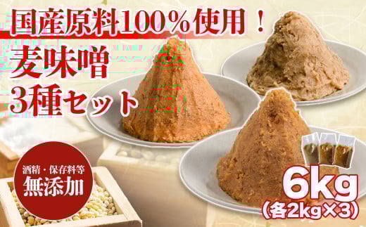 麦みそ 3種セット 1kg 各2個(計6kg)お届け! | 甘口 中辛 合わせ 減塩 低塩 麦みそ 国産 大麦 大豆 味噌 みそ 粒みそ 調味料 麹 こうじ 味噌汁 みそ汁 愛媛県 松前町 えひめけん まさきちょう ギノーみそ