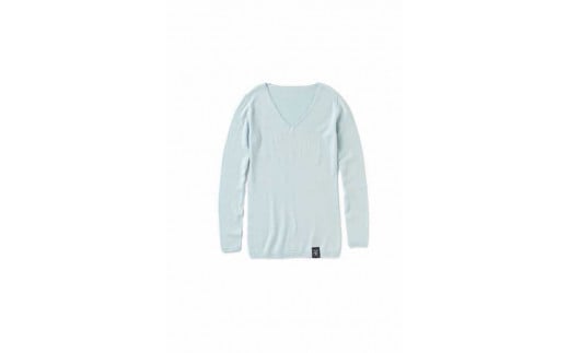NUONE海島綿Vネック9分袖プルオーバー　ライトブルー 3(13号)
