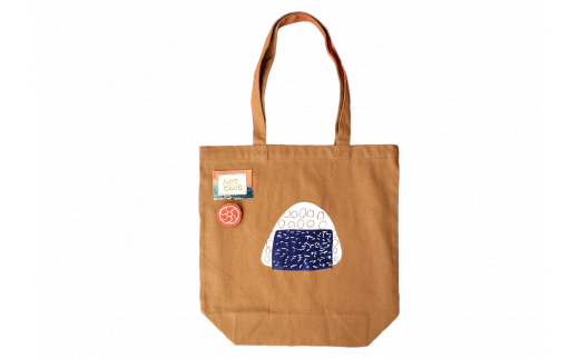 バッジ付き オリジナル 手刷り トートバッグ【おにぎり】エコ バッグ キャンバス 小物 雑貨 メンズ レディーズ Tシャツ おしゃれ かわいい 人気 おすすめ 日用品 30代 40代 50代 主婦