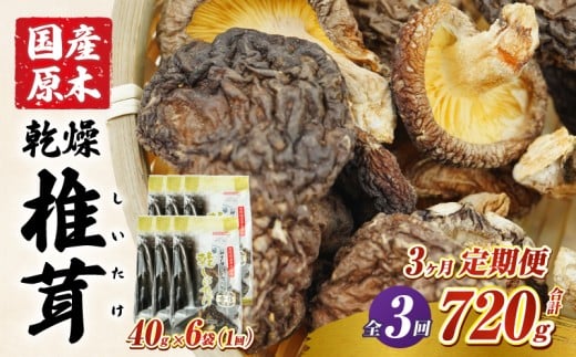 【3ヶ月定期便】 乾燥しいたけ 240g(40g×6袋)×3回 720g | しいたけ 定期便 定期 定期的 国産 宮崎県産 原木 栽培 干し椎茸 原木椎茸 国産しいたけ 小分け 袋 小袋 普段使い 使い勝手 使い切り 肉厚 旨み 香り グルメ お取り寄せ 宮崎県 高千穂町 |_Tk004-t042