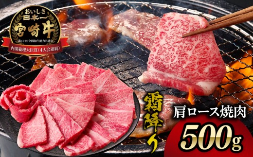 宮崎牛霜降り(肩ロース)焼肉500g| 宮崎牛 牛肉 肉 ブランド牛 国産牛 和牛 霜降り 肩ロース 肩 ロース 焼肉 BBQ 贈答用 贈答 ギフト 贈り物 グルメ 記念日 誕生日 内祝い お取り寄せ 内閣総理大臣賞 ミヤチク ホームパーティー お祝い 料理 キャンプ |_Tk031-014