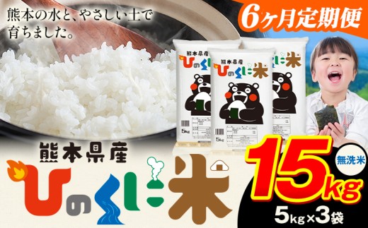 【6ヶ月定期便】 無洗米 ひのくに米 15kg 《11月から出荷開始》 食品 米 こめ コメ 熊本県産 ふるさと納税 お米 おこめ 熊本