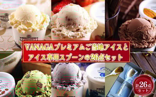VANAGAプレミアムご当地アイス24個とアイス専用スプーン（ゴールド2本）の26点セット 島根県雲南市/やまざと.com [AICN004]