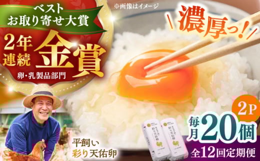 【平飼い卵】【全12回定期便】黄身の濃厚なコクと白身の甘み！たたらの里平飼い 彩り天佑卵 20個入り（10個×2P）たまご 卵 放牧卵 玉子 タマゴ 鶏卵 生卵 国産 平飼い 放し飼い 卵焼き 卵かけご飯 朝食 ご褒美 コク 旨み 贅沢 お取り寄せ 毎日食べたい卵 美容 健康 単品 定期便 人気 高評価 ランキング 島根県雲南市/株式会社たなべたたらの里（たなべ森の鶏舎） [AIDL015]