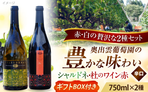 奥出雲葡萄園 【ギフト包装】シャルドネ（白ワイン）・杜のワイン赤セット お酒 ギフト 国産 熟成ワイン 熟成 酒 赤 赤ワイン 白 白ワイン 辛口 果実酒 お祝 贈答用 アルコール フルボトル 飲料 島根県雲南市/有限会社奥出雲葡萄園 [AICS030]