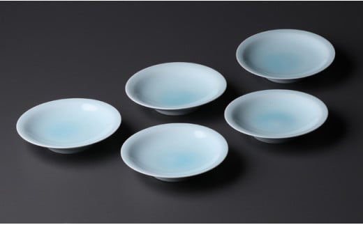 佳秀窯 西山正作 ろくろ手造り 青磁豆皿(5客) A70-94