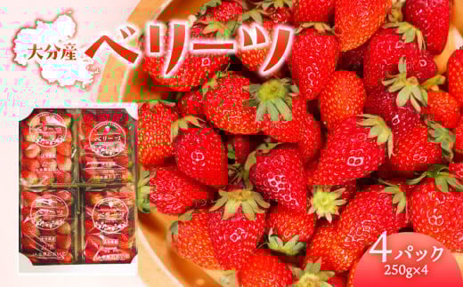 【先行予約※2026年2月下旬より発送開始】大分県ブランドいちご「ベリーツ」約250g×4パック ブランド イチゴ 苺 ベリーツ 果実 九州 フルーツ ギフト 甘い スイーツ C07010