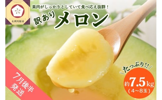 【2026年7月後半発送】【訳あり】メロン 約7.5kg 青森産 青肉 4～8玉