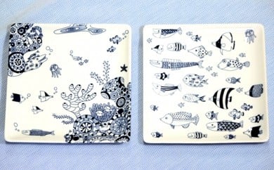 【波佐見焼】cocomarine 正角皿 お皿 2枚セット 食器 皿 【natural69】【くらわんか】 [AA17]