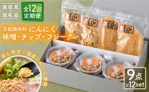 【全12回定期便】にんにく味噌 にんにくチップ フレーク 詰め合わせセット 万能調味料 国産【野下上絵】 [LE17]