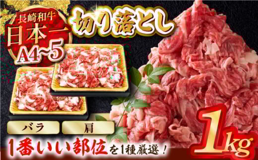 【A4～A5】長崎和牛切り落とし　1kg (500g×2P）(肩・バラいずれか)【株式会社MEAT PLUS】 [MG03]