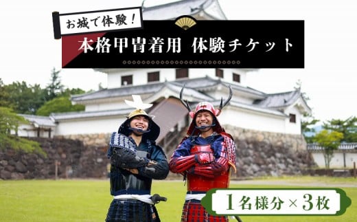お城で体験！ 本格甲冑着用体験チケット 1名様分×3枚 | お城 体験 甲冑体験 甲冑着用 本格甲冑 侍体験 戦国体験 歴史体験 観光チケット 観光体験 日本文化 和装体験 観光スポット 歴史好き ふるさと納税 お取り寄せ ワンストップ マイページ ビーアサムライ 白石市【440003】