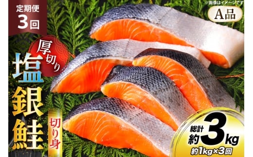 鮭 3回 定期便 厚切り 塩銀鮭 A品 切り身 約1kg 総計3kg [安田 宮崎県 日向市 452061476] 銀鮭 鮭 魚介類 海鮮 さけ サケ 鮭切身 シャケ 切り身 1kg 1キロ 冷凍 家庭用 おかず 弁当 銀鮭切り身 魚