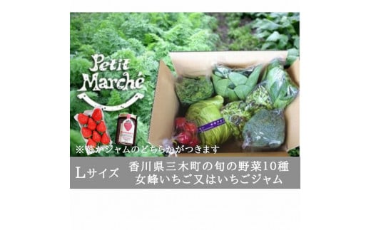 プチマルシェお野菜ボックス(L) 季節の野菜10種&女峰苺又はジャム ≪ IDOMALL セレクト≫|ジャム いちご 女峰 イチゴ 苺 野菜 新鮮 冷蔵 フルーツ 旬 果物 香川県 デザート 青果物 贈答 プレゼント贈り物 おすすめ|_mk048-005