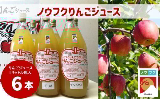 WF13-25E ノウフクりんごジュース 1ℓ×6本 // 長野県 南信州 松川町産 リンゴジュース サンつがる 王林 サンふじ 林檎 果汁飲料 ノウフクJAS 数量限定 農福連携 果汁100％ ストレートジュース