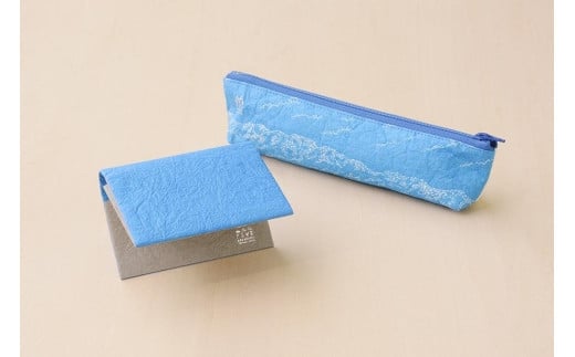 五箇山産和紙カードケース・ペンケースセット（タテヤマ/ブルー）