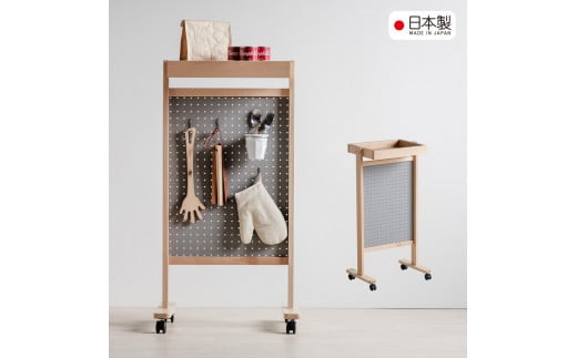 天然木の飾れる収納ワゴン「ペグボードワゴン」