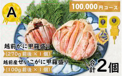 Ａ　越前がに甲羅盛（270g前後 × 1個）＋ 越前産せいこがに甲羅盛（100g前後 × 1個）合計2個 [J-096013_01]