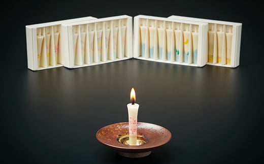 絵ならべろうそくと越前焼き燭台【ろうそく インテリア 絵 お供え 風景】[A-032002]