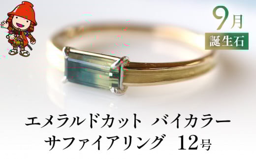 誕生石 9月 バイカラーサファイア 指輪 | リング 12号 エメラルドカット K18 PT900 プラチナ アクセサリー 婚約指輪 プロポーズ 結婚指輪 誕生日 婚約 結婚 母の日 プレゼント 祝 記念日 女性 贈り物 大分県 中津市
