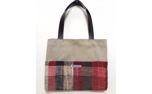 手織り(さをり織り)×播州織厚地のトートバッグ 赤系 職人技 手織り カラフル やさしい風合い 個性豊か